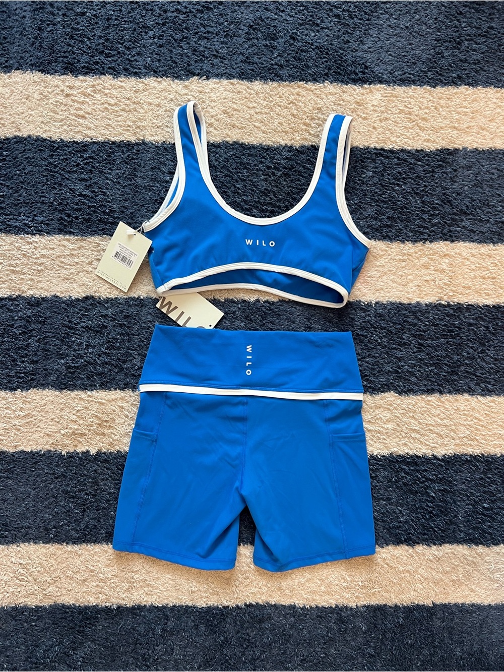 NWT Wilo The Label Active Set Sports Bra Biker Shorts Cobalt Blue, Size Large